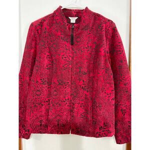 Christopher & Banks Womens Zip Up Red Floral Jacquard Jacket Size Medium